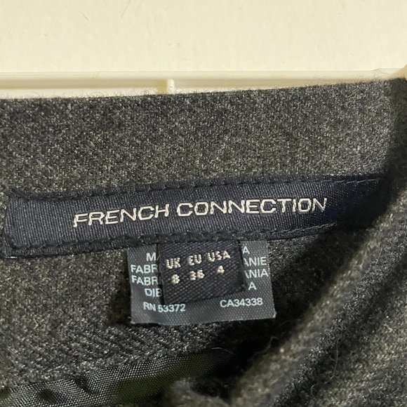 French Connection Asymmetrical Dark Gray Wool Blend Skirt with Bow + Pockets - Picture 4 of 5